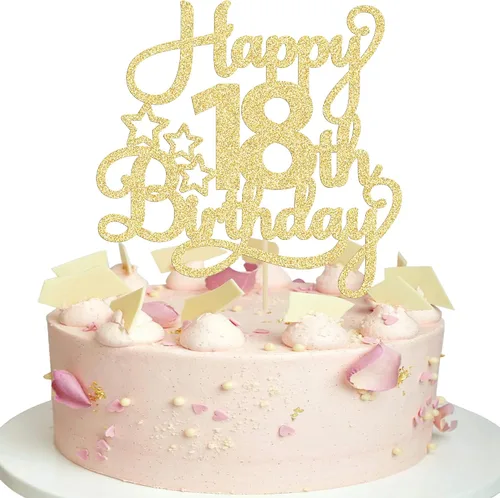 Miniatura 69 de 1 paquete de decoración de pastel de feliz 15 cumpleaños, topper de pastel dorado con purpurina Mis Quince 15, saludos a 15 años, adorno de pastel