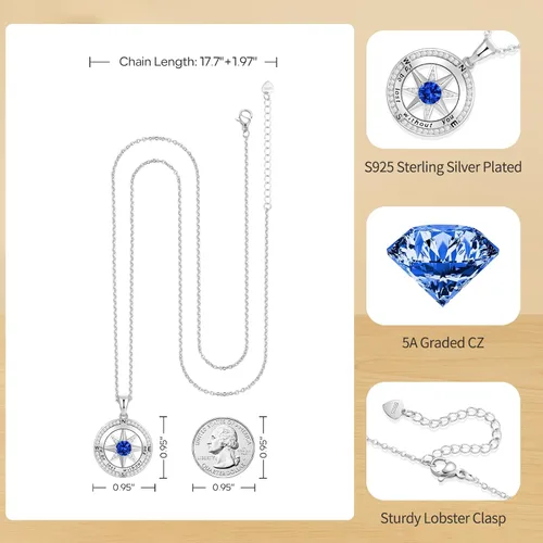 Miniatura 20 de Peeshow Collar para mujer, brújula, piedra natal, joyería de cumpleaños, aniversario, ideas para su novia, regalo romántico de amor en Navidad, día