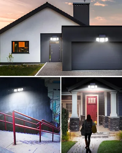 Miniatura 7 de LE - Luces solares para exteriores, luces solares para exteriores con sensor de movimiento, alto brillo WL4000, 3 cabezales ajustables ángulo