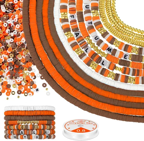 Ferraycle Juego de 5700 cuentas de arcilla de otoño de Halloween, cuentas de arcilla de Navidad, kits de fabricación de joyas para pulseras, Naranja