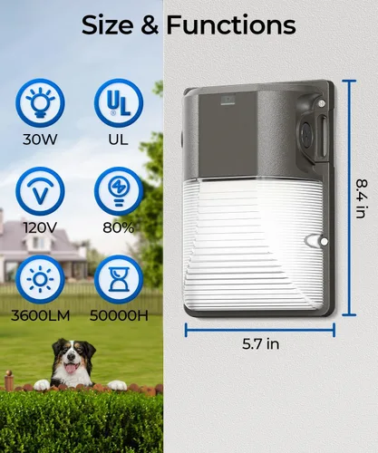 Miniatura 7 de CINOTON Paquete de luz LED de pared 3CCT de 30 W con sensor de atardecer a amanecer, 3000 K/4000 K/5000 K seleccionable, 3600 LM, luces de pared al