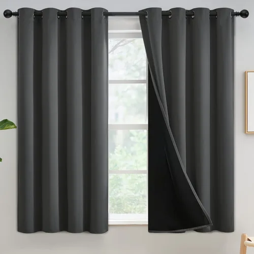 Miniatura 303 de Yakamok Cortinas negras, cortinas de ventana con aislamiento térmico y eficiencia energética para dormitorio, cortinas opacas completas y cortinas