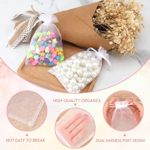 Miniatura 3 de Joycraft 50 bolsas de organza - 4x6 pulgadas, bolsas blancas para regalos de boda y joyas con cordón de malla para festivales, maquillaje, dulces
