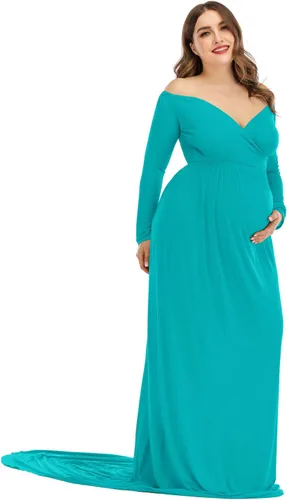 Miniatura 4 de ZIUMUDY Vestido de maternidad con hombros descubiertos y medio círculo, maxi vestido de fotografía para baby shower