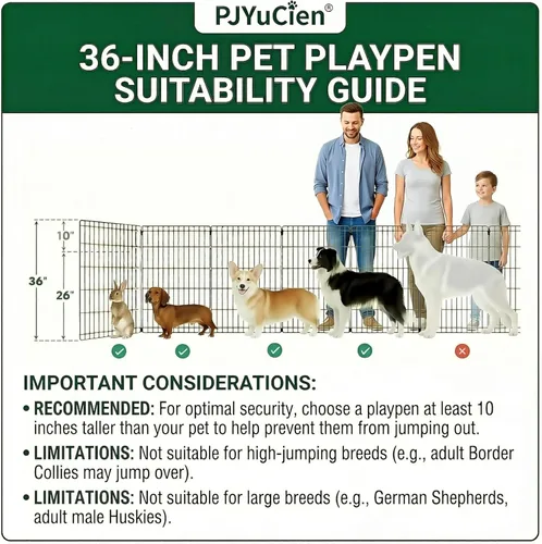 Miniatura 6 de PJYuCien Corralito octogonal para perros con cubierta superior y almohadilla inferior, bolígrafo de ejercicio plegable de metal, 8 paneles de 36