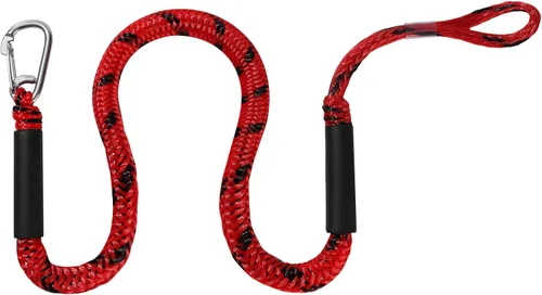Miniatura 2 de Líneas de muelle elástico para barcos, líneas de amarre marinas, cuerda de barco para acoplamiento con bucle y accesorios de clip para moto rojo