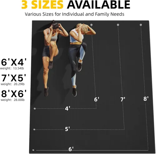 Miniatura 8 de CAMBIVO Alfombrillas de ejercicio grandes para entrenamiento en casa, 8 x 6 pies/7 x 5 pies/6 x 4 pies (0.276 in) extra gruesas para gimnasio