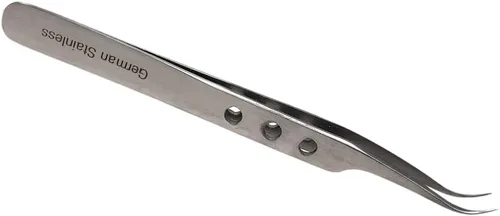 Pinzas profesionales de acero inoxidable de 4.75 pulgadas con puntas de precisión finas y mango fenestrado, adecuadas para depilación facial,