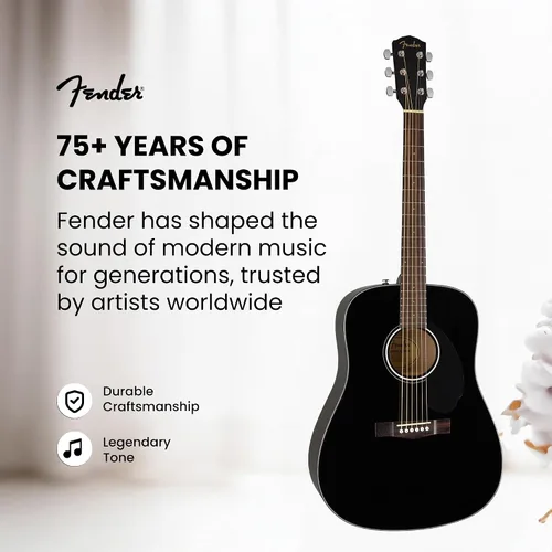 Miniatura 9 de Fender Guitarra acústica FA-125 Dreadnought - Paquete negro con estuche, afinador, correa, cuerdas, púas y DVD instructivo de Austin Bazaar