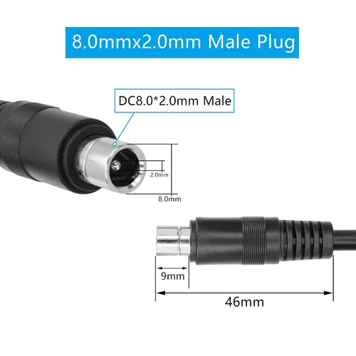Miniatura 2 de GINTOOYUN 2 PCS DC8020 Conector Pigtail Cable, DC 8.0MM x 2.0MM Macho Enchufe a Cable Desnudo Cable de Alimentación de Extremo Abierto, 3.3 ft