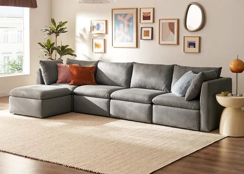 Miniatura 14 de mopio Sofá Seccional Modular de Gran Tamaño con Fundas Completamente Extraíbles y Almacenamiento, Convertible en Forma de U, en Forma de L