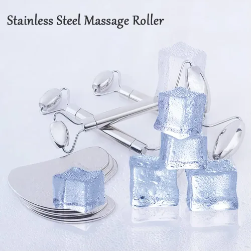 Miniatura 7 de Gua Sha Juego de herramientas faciales, rodillos faciales de hielo, bolígrafo de acupuntura manual, Gua Sha inoxidable, juego de masaje de acero
