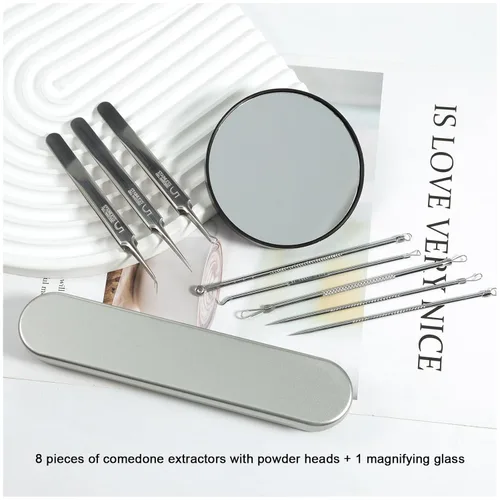 Miniatura 2 de 8 piezas de agujas de acné de acero inoxidable para eliminar puntos negros, pinzas de limpieza de acné, kit de herramientas para reventar espinillas