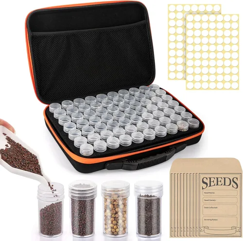 Caja de almacenamiento organizadora de semillas de 70 ranuras con 10 sobres de semillas, recipientes de semillas de primera calidad para semillas de