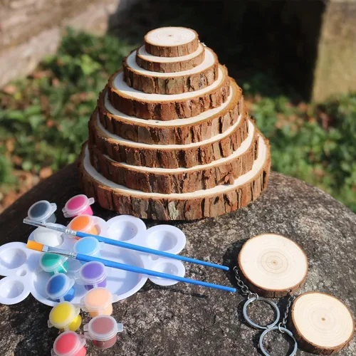 Miniatura 4 de SENMUT Rebanadas de madera, 20 piezas de 3.5-4.0 pulgadas, círculos de madera naturales sin terminar, adornos de madera de Navidad