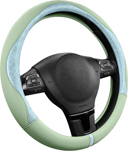 Miniatura 18 de PIC AUTO Funda para volante, diseño de retazos de cuero estampado negro, ajuste universal de 14.5 a 15.5 pulgadas, antideslizante, sin olor, piel