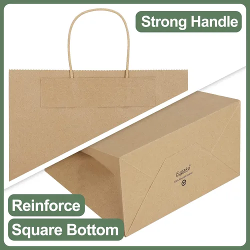 Miniatura 3 de Eupako Bolsas de papel de 16 x 6 x 12 pulgadas, bolsas de papel grandes marrones con asas a granel, bolsas de comestibles Kraft, bolsas de compras