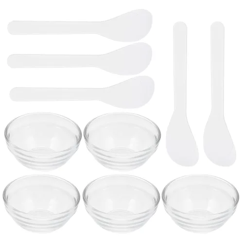 Beaupretty Juego de 5 mascarillas faciales para mezclar cuencos y palitos, herramientas de belleza transparentes para máscaras faciales y color de