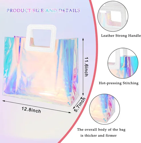Miniatura 2 de Whaline 10 bolsas de regalo holográficas de PVC de 12.8 x 11.6 x 5.7 pulgadas, bolsas de plástico con asas, bolsa de regalo grande para envolver