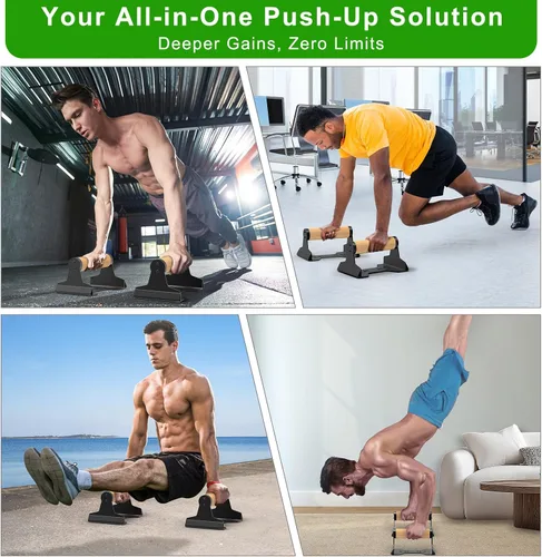 Miniatura 5 de SELEWARE Wood push up bars Parallettes bars Anti-slip Handstand Bars for Calisthenics, Fitness, Floor workouts Solid Wood with Sturdy Metal Bracket