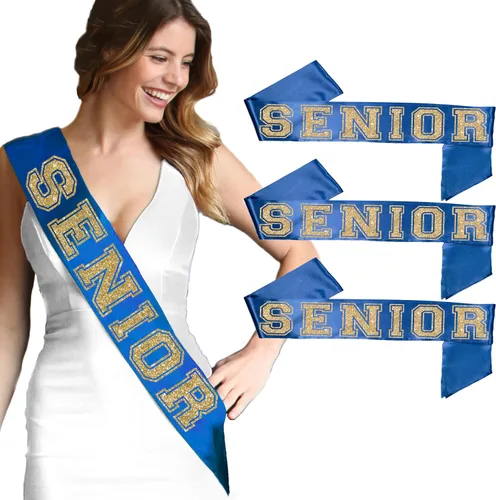 Miniatura 8 de Senior - Banda de voleibol azul – Gold Sparkle Voleibol azul real contorno blanco banda de satén de grado premium – Suministros de Rally de Pep