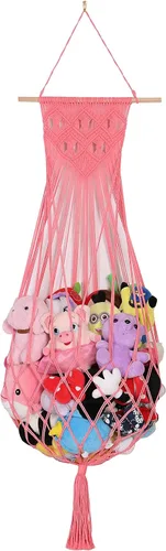 Miniatura 10 de Hamaca de animales de peluche, red para colgar en la pared para almacenamiento de animales de peluche, soporte de juguetes de macramé, exhibición
