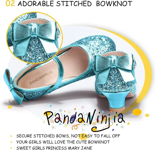 Miniatura 22 de PANDANINJIA Vestido de jada para niñas y niños pequeños, zapatos de princesa Mary Jane con tacones con lazo para fiesta, boda, boda