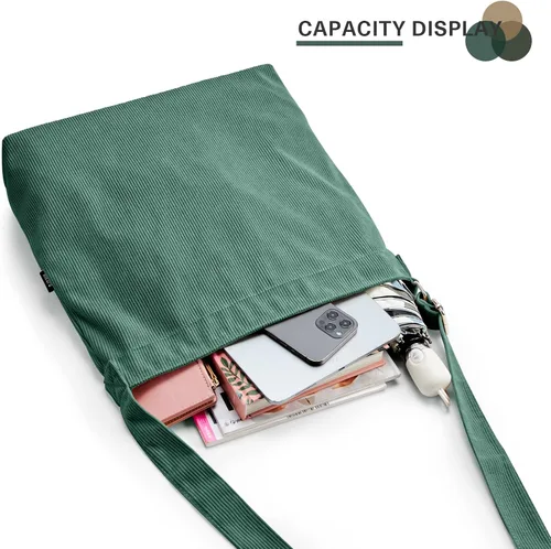 Miniatura 7 de KALIDI - Bolsa de pana para mujer, con cremallera, casual, de gran capacidad, con bolsillos