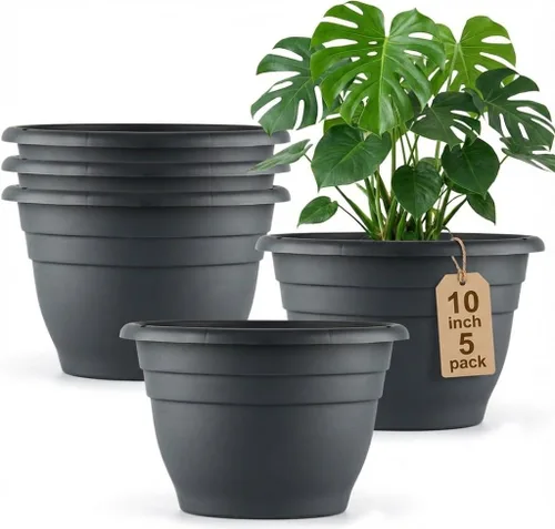Miniatura 12 de RooTrimmer Juego de 10 macetas de 8 pulgadas con agujeros de drenaje y platillos, macetas para plantas de interior y exterior, macetas de orquídeas