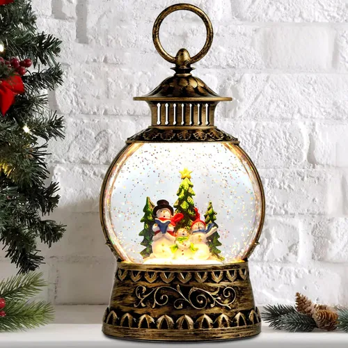 Miniatura 8 de Globo de nieve de muñeco de nieve de Navidad, linterna musical de muñeco de nieve con temporizador de 6 horas, USB, funciona