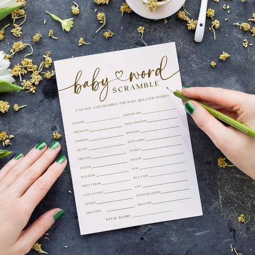 Miniatura 4 de JOETMAE Tarjetas de juegos de baby shower de 5 x 7 pulgadas, tarjeta de juego de palabras para bebé, 50 divertidas tarjetas de juego de palabras