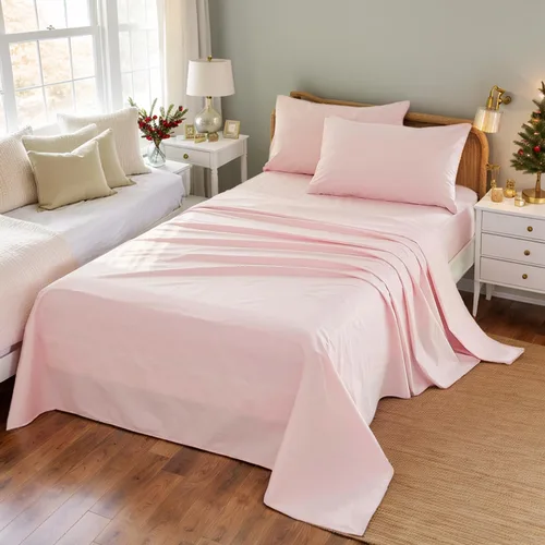 Miniatura 10 de Brandream Juego de ropa de cama para niños, tamaño matrimonial, juego de sábanas para niñas, color rosa, 4 piezas, color sólido, suave