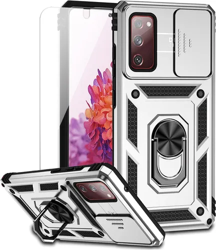 Miniatura 10 de Funda para Samsung Galaxy S20 FE 5G con cubierta para lente de cámara, protector de pantalla HD, soporte de anillo magnético probado contra caídas