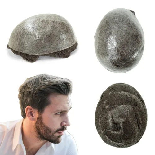 HAIR NATURE Sistemas de reemplazo de cabello humano Toupee para hombre, 0.005 in, inyectado de piel de polietileno, pelucas reales para hombres, #7