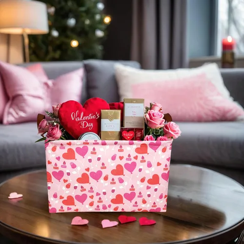 Miniatura 2 de Cesta de regalo de San Valentín, lindo corazón vacío, gran cesta de almacenamiento para decoración de habitación de niños y bebés (Amor de globo)