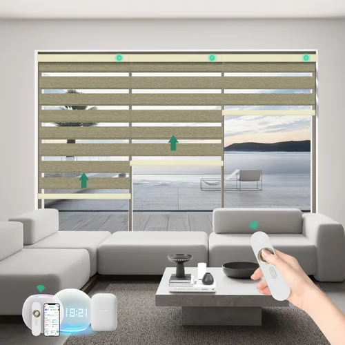 Miniatura 7 de Persianas motorizadas de cebra con control remoto, funcionan con HomeKit Alexa, cortinas eléctricas automáticas para ventanas, 60% opacas, filtro