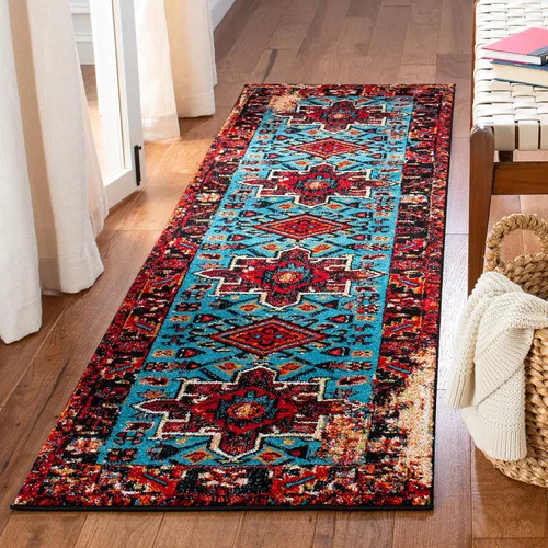 Miniatura 17 de SAFAVIEH Vintage Hamadan Collection Alfombra - 5'3" x 7'6", Rojo & Multi, Diseño tradicional persa, que no desprende pelusa y fácil de limpiar