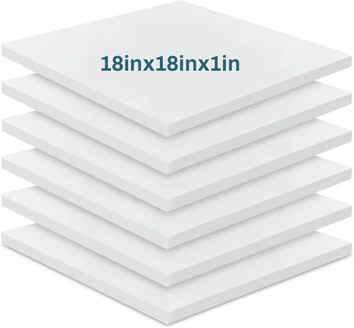 Frienda Paquete de 6 cojines de espuma de alta densidad para tapicería de 1 x 18 x 18 pulgadas, cojín de repuesto blanco o relleno de espuma para