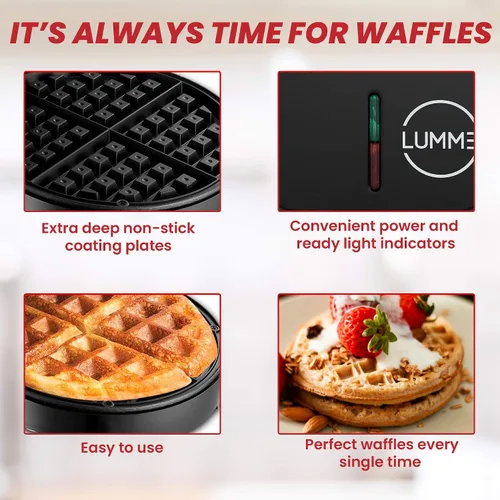 Miniatura 3 de Lumme Máquina eléctrica para hacer gofres para gofres individuales, paninis, papas marrones, otros para llevar desayuno, almuerzo o merienda (negro)