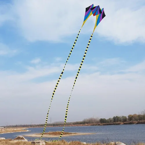 Besra Cometa grande de rana fluida de diamante 3D de una sola línea con 2 colas largas, deportes divertidos al aire libre para niños y adultos Morado