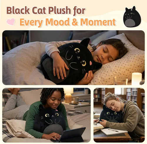 Miniatura 2 de PEACH CAT Animal de peluche original de gato negro de 12 pulgadas, lindo gatito de peluche, juguetes de peluche suaves, regalos para niños