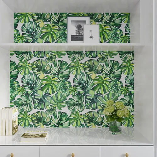 Miniatura 4 de CHIHUT Papel tapiz de hojas de palmera tropical de Monstera con diseño de acuarela para despegar y pegar botánico para sala de estar, dormitorio