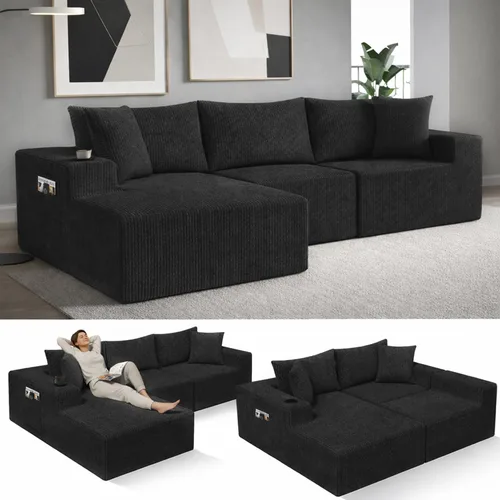 EconoHome Sofá seccional Boneless Cloud, asiento profundo de felpa en forma de L para relajarse y entretener, construcción duradera y fácil montaje,