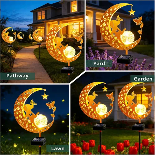 Miniatura 7 de Luces solares decorativas para exteriores, diseño de luna, perro, mariposa, estaca solar, regalos de cumpleaños para mujeres, mamá, abuela
