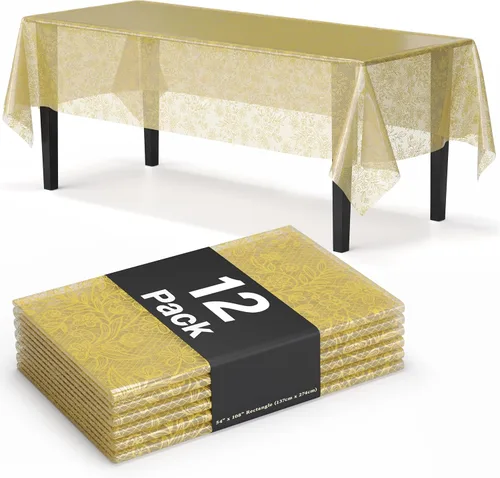 Miniatura 14 de Exquisite Mantel de Mesa de Encaje Redondo de Mesa de Plástico Paquete de 12 Manteles de Encaje Redondos de 84 pulgadas Mantel Floral Blanco