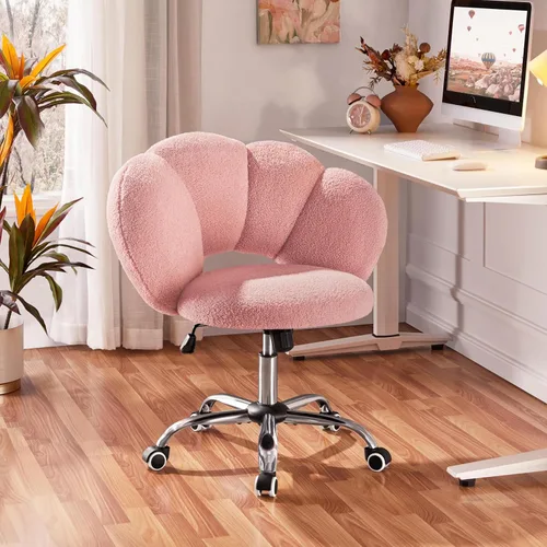 Miniatura 2 de Yaheetech Boucle - Silla de escritorio tapizada en forma de nube, silla de tocador ajustable para oficina en casa, silla de computadora con ruedas