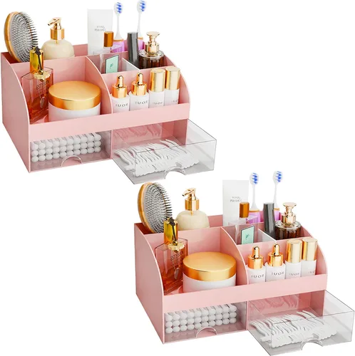 Miniatura 9 de Organizador de maquillaje con cajones, almacenamiento de cosméticos para tocador y encimera de baño, soporte de belleza para lápiz labial y brochas