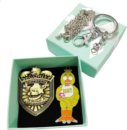 Miniatura 4 de FNAF - Insignia de seguridad de metal, collar con colgante de Freddy Fazbear, Chica, Bonnie, Freddy Cosplay, alfileres e insignias de seguridad