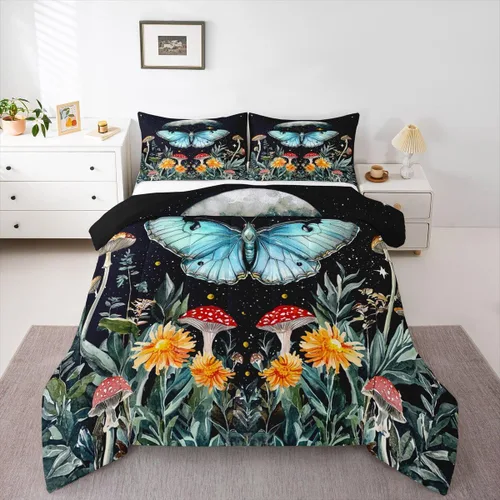 Miniatura 8 de Erosebridal Edredón de árbol de la vida, ropa de cama bohemia con diseño de mariposa y mariposa, edredón de fase lunar hippie, edredón acolchado