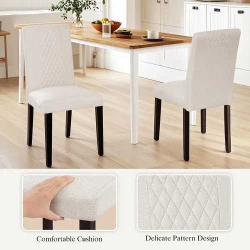 Miniatura 6 de VECELO Juego de 2 sillas de comedor, patas de madera tapizadas de tela con respaldo alto para cocina, sala de estar, color beige